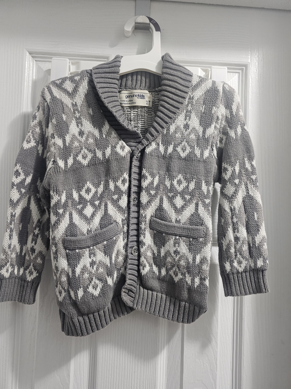 Boys Genuine Kids by OshKosh Gray & White Knit Shawl Collar Cardigan - Kids Size